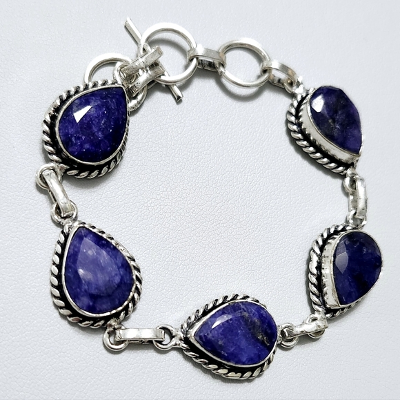 Narural Sapphire Sterling silver Link bracelet - Picture 4 of 9